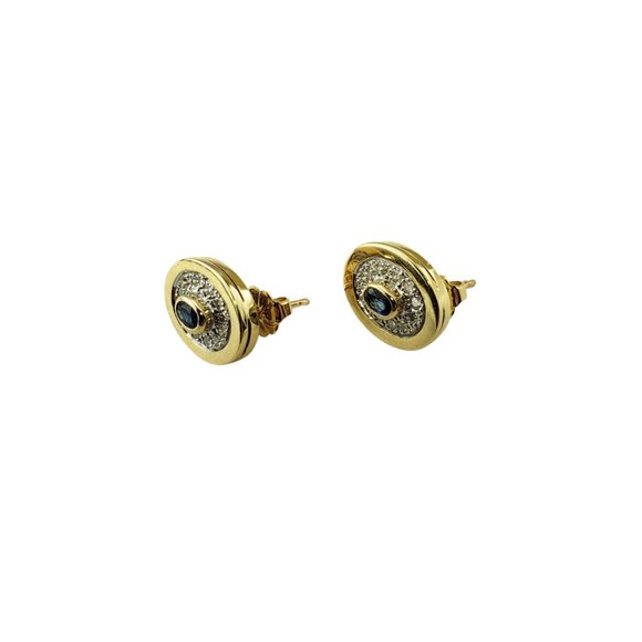 Vintage 10 Karat Yellow Gold Natural Sapphire and Diamond Earrings #12308 - Picture 3 of 6
